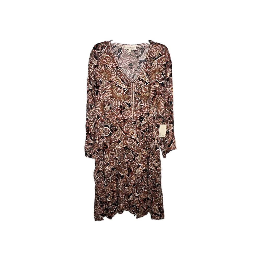 Nurture Dress Womens 3X Brown Bohemian V Neck Paisley Festival Hippie Westbound
